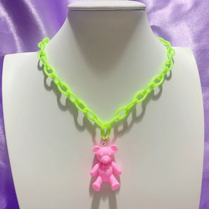 Kawaii Rainbow Bear Pendant Necklace for Women 🌈✨ | DIY Egirl Jewelry | Trendy Y2K Aesthetic Accessories 🎉🐻