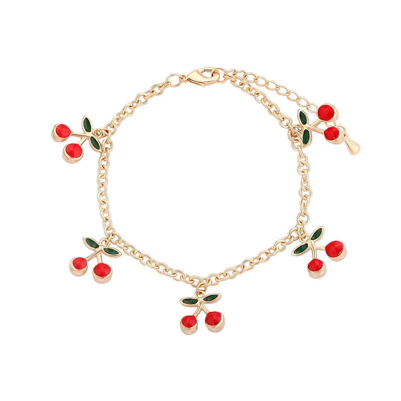 Kawaii Cherry Blossom Gold Charm Bracelet 🍒✨ - Adjustable Anklet Jewelry for Girls, Perfect for Parties & Gifts!