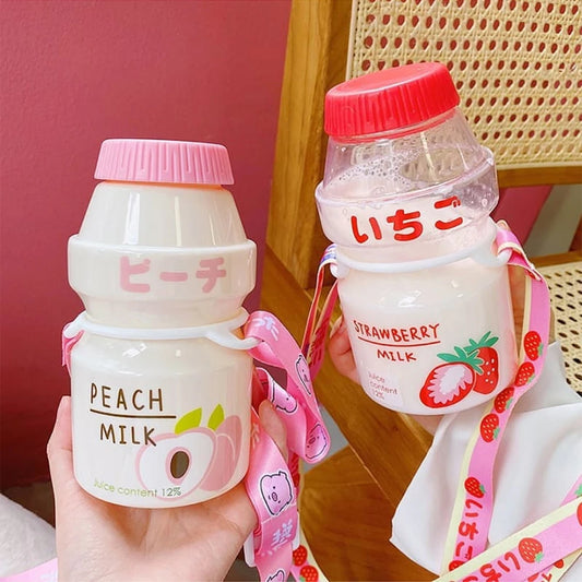 🍉 Cute & Colorful 480ml Frosted Fruit Water Bottle - Adorable Milk Carton Design for Kids! 🍑