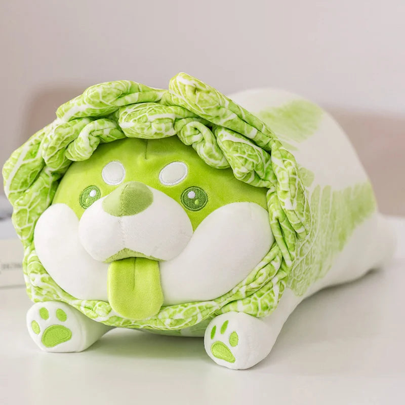 Shiba Inu Cabbage Plush Pillow 🐶🥬 | Kawaii Stuffed Animal Cushion for Home & Gifts 🎁✨