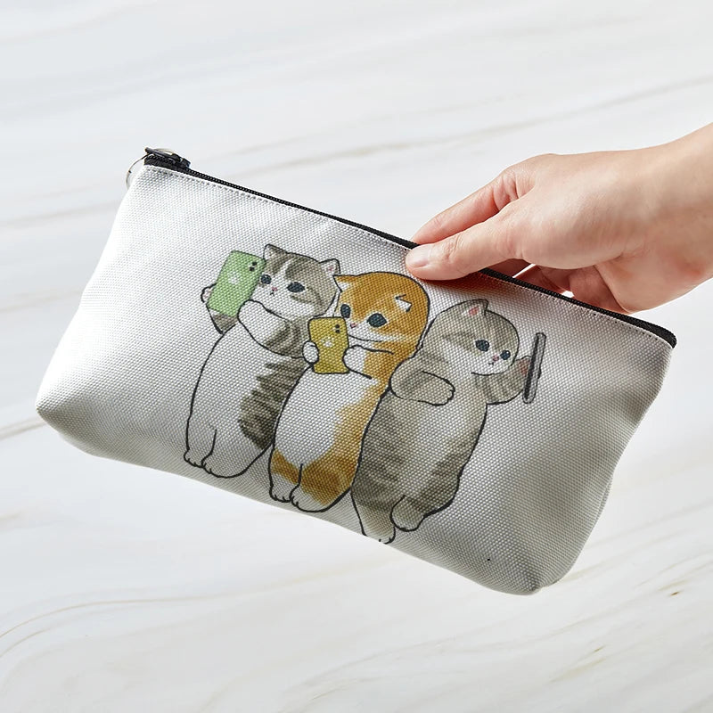 Adorable Kawaii Cat Makeup Bag 🐾✨ - Cute Canvas Cosmetic Organizer for Travel & Toiletries! 👜🌈