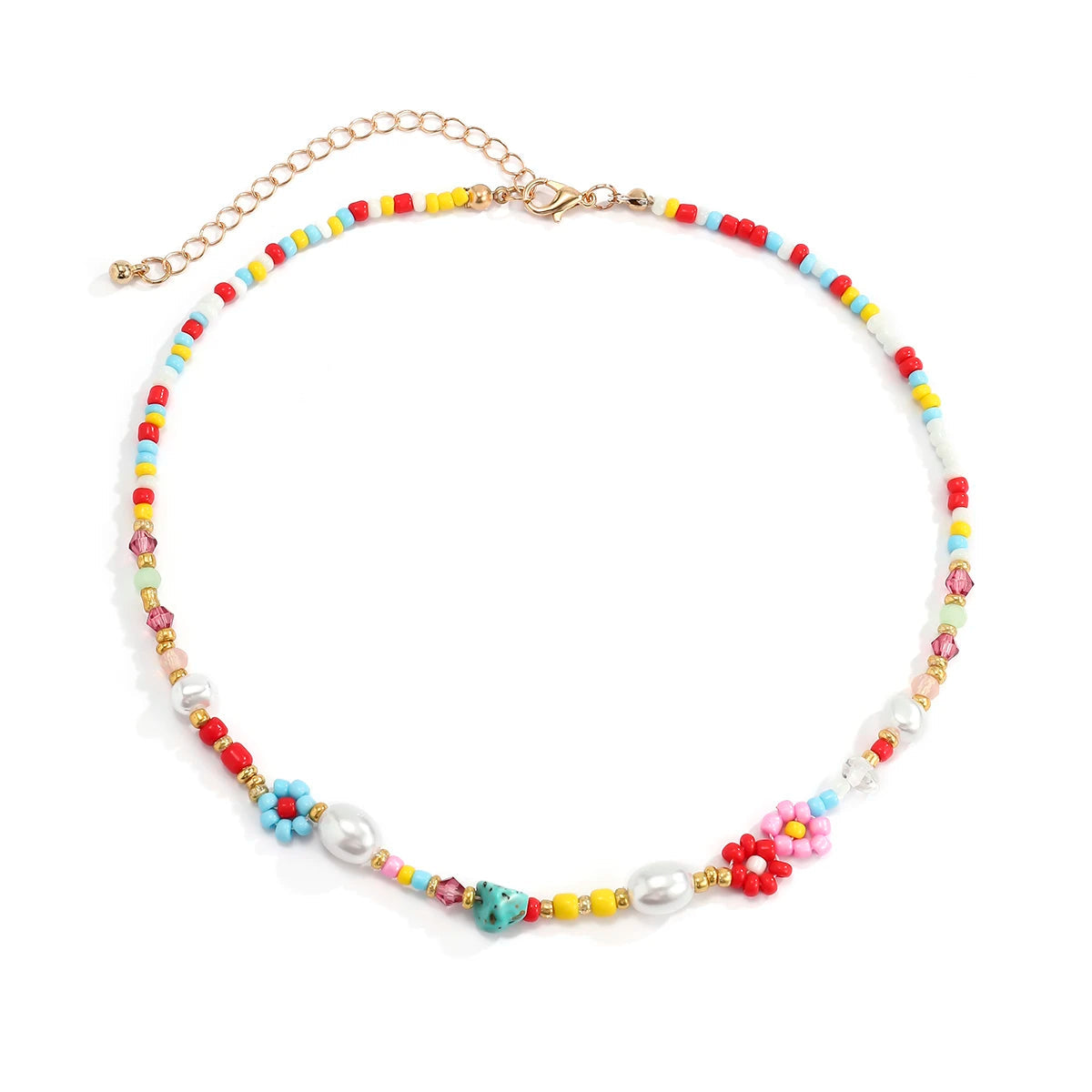 🌸 Whimsical Floral Choker with Rainbow Simulated Pearls 🌈✨