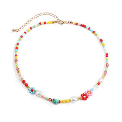 🌸 Whimsical Floral Choker with Rainbow Simulated Pearls 🌈✨