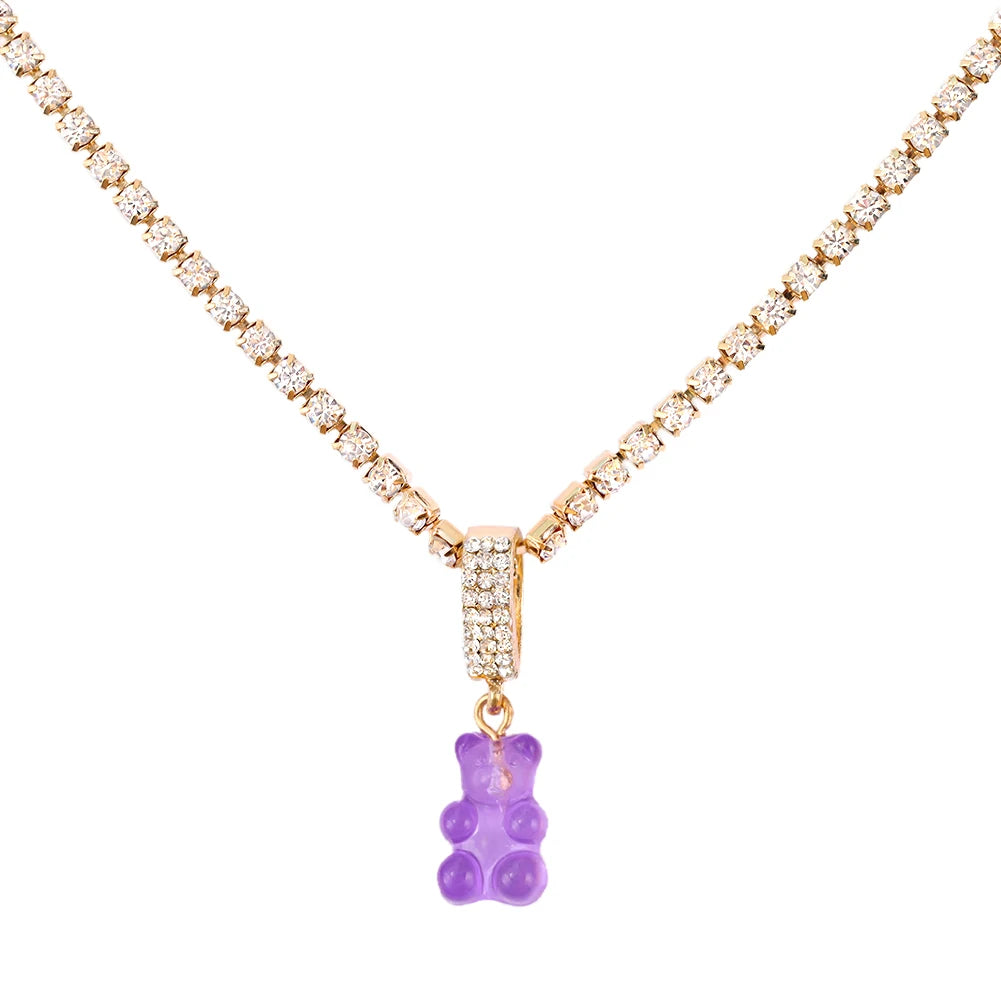 ✨Whimsical Gummy Bear Crystal Choker Necklace 🍬💖 - Adorable Multi-layered Clavicle Chain for Trendy Women!