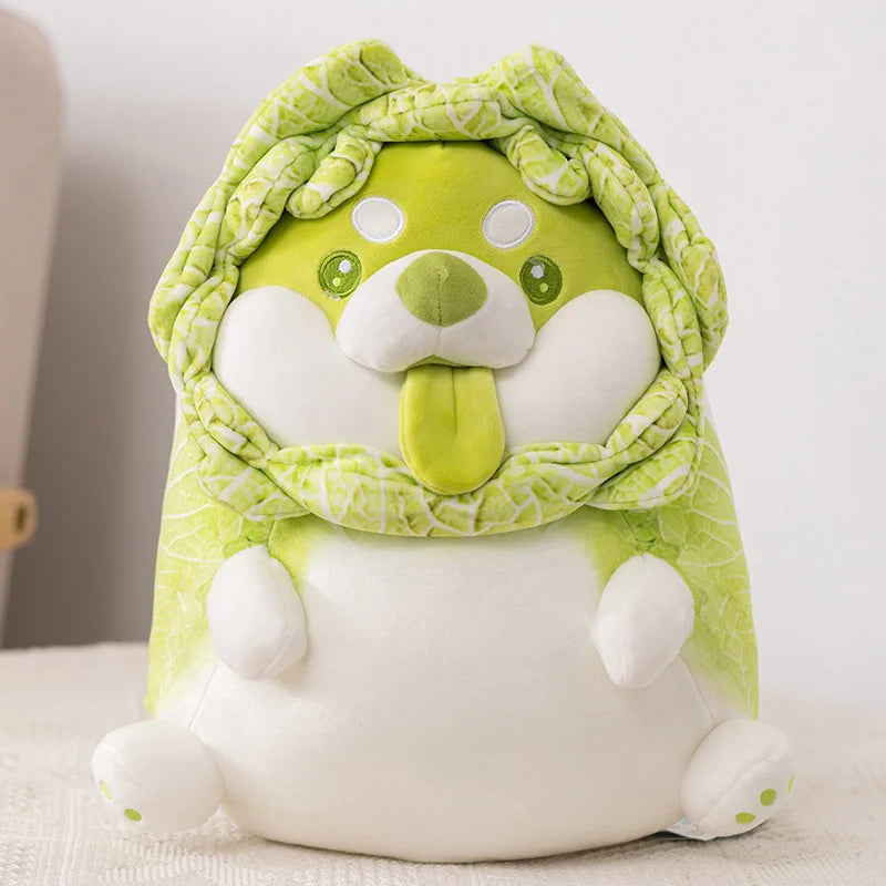 Shiba Inu Cabbage Plush Pillow 🐶🥬 | Kawaii Stuffed Animal Cushion for Home & Gifts 🎁✨
