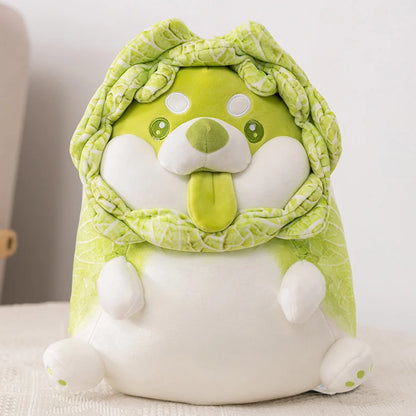 Shiba Inu Cabbage Plush Pillow 🐶🥬 | Kawaii Stuffed Animal Cushion for Home & Gifts 🎁✨