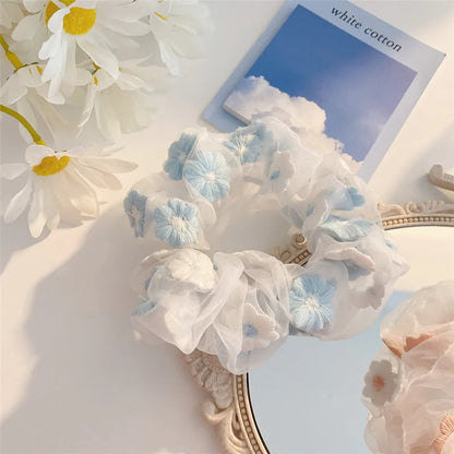 Kawaii Strawberry Blossom Hair Scrunchies 🍓🌸 | Adorable Elastic Hair Ties for Girls & Women!