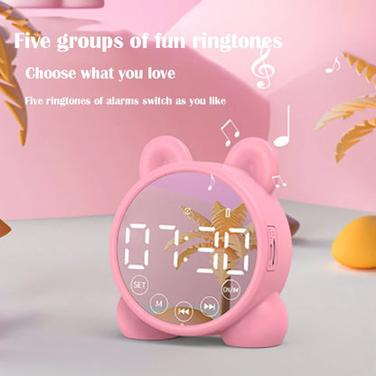 Kawaii Cat Bluetooth Mirror Alarm Clock 🐾🌟 – Adorable Kids Bedside Clock with LED Display & Double Alarms! 🎶💤