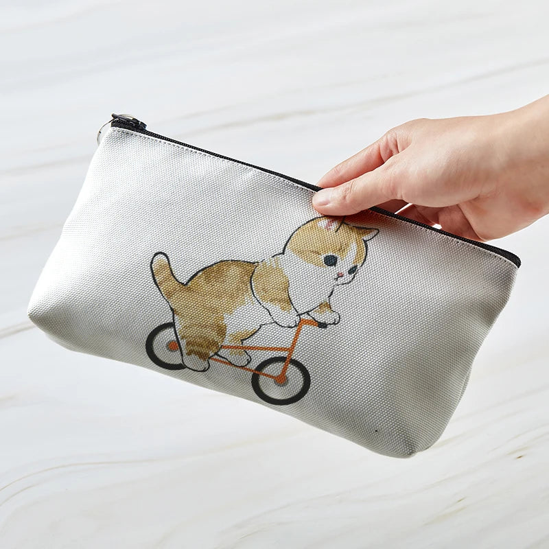Adorable Kawaii Cat Makeup Bag 🐾✨ - Cute Canvas Cosmetic Organizer for Travel & Toiletries! 👜🌈