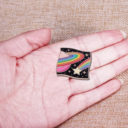 Kawaii Glittery Rainbow Galaxy Enamel Pin 🌈✨ | Cute Planet & Star Brooch for All! 🌌💖