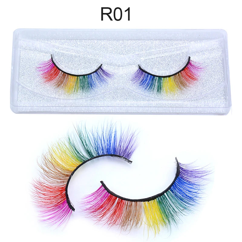 Kawaii Rainbow Mink Lashes 🌈 | 3D/5D Colorful Faux Eyelashes for Cosplay & Halloween 🎉