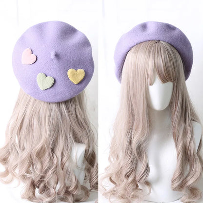 Kawaii Cutie Purple Wool Beret 🎀 | Handmade Sweet Lolita Headwear for Girls 🌸 | Cozy Winter Fashion Beanie