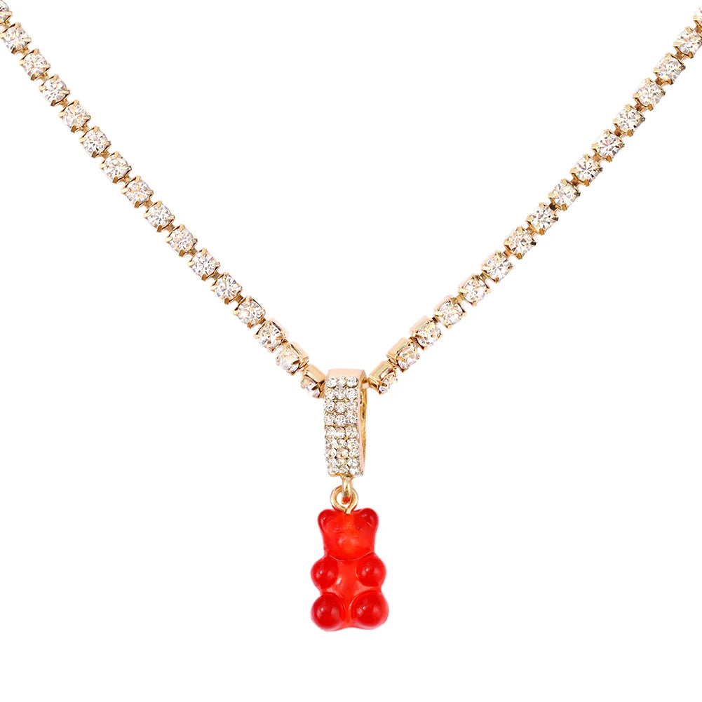 ✨Whimsical Gummy Bear Crystal Choker Necklace 🍬💖 - Adorable Multi-layered Clavicle Chain for Trendy Women!