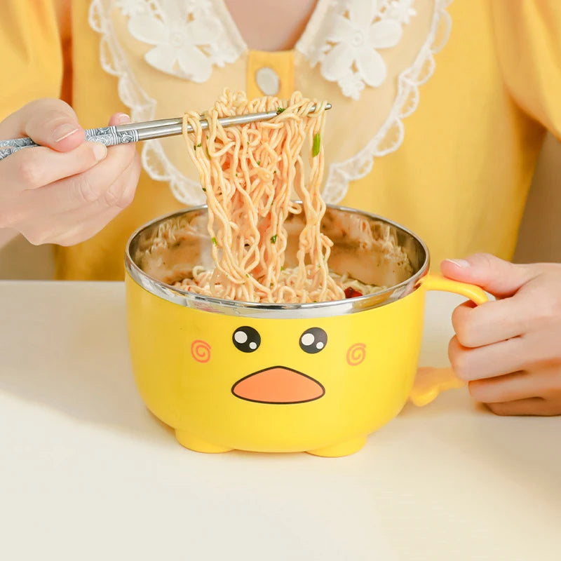 Adorable Kawaii Duck Stainless Steel Ramen Bowl 🍜✨ | Large Capacity Bento Box with Lid for Instant Noodles & More! 🥢💖