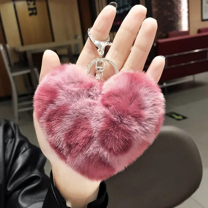 Kawaii Leopard Love Heart Keychain 🐆💖 | Plush Fur Ball Pendant for Bags & Car Keys | Cute Gift Idea 🎁✨