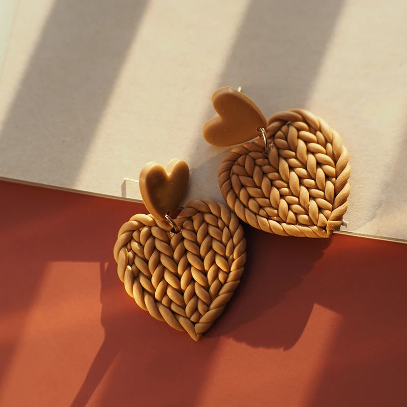 Heart Pattern Braided Polymer Clay Earrings Set 💖 Cute Dangle Jewelry For Women