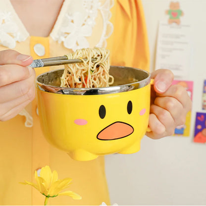 Adorable Kawaii Duck Stainless Steel Ramen Bowl 🍜✨ | Large Capacity Bento Box with Lid for Instant Noodles & More! 🥢💖