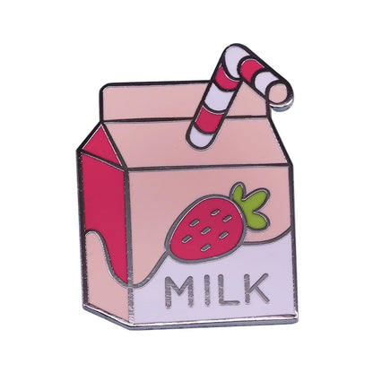 🍓 Cute Kawaii Strawberry Milk Cat & Bunny Enamel Pin 🌟 Adorable Fruit & Drink Brooch for Spring Gifts!