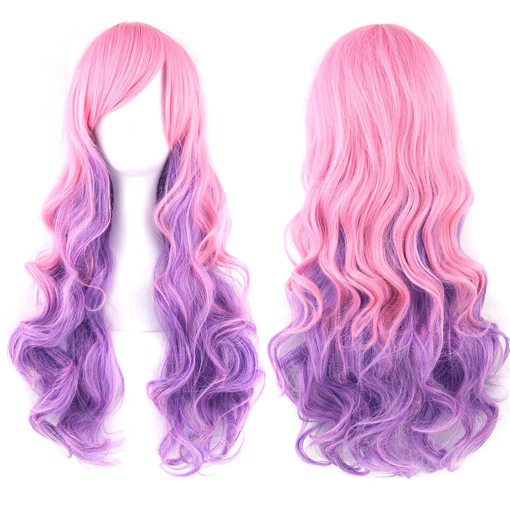 Soowee Rainbow Cute Ombre Cosplay Wig With Bangs For Black Women Synthetic High Temperature Fiber Halloween Costume 🌈✨