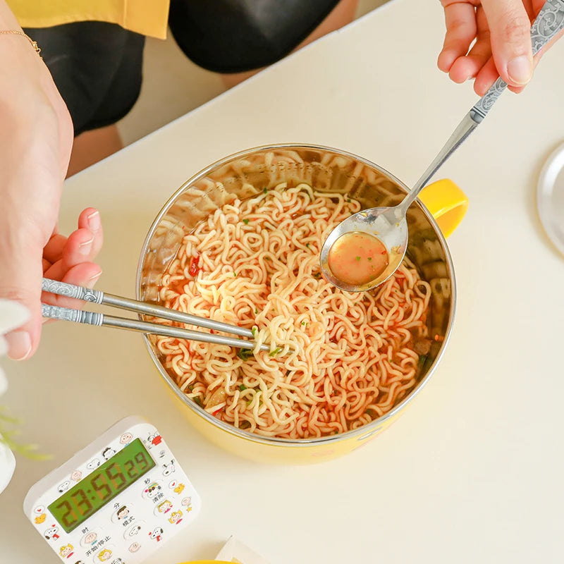 Adorable Kawaii Duck Stainless Steel Ramen Bowl 🍜✨ | Large Capacity Bento Box with Lid for Instant Noodles & More! 🥢💖