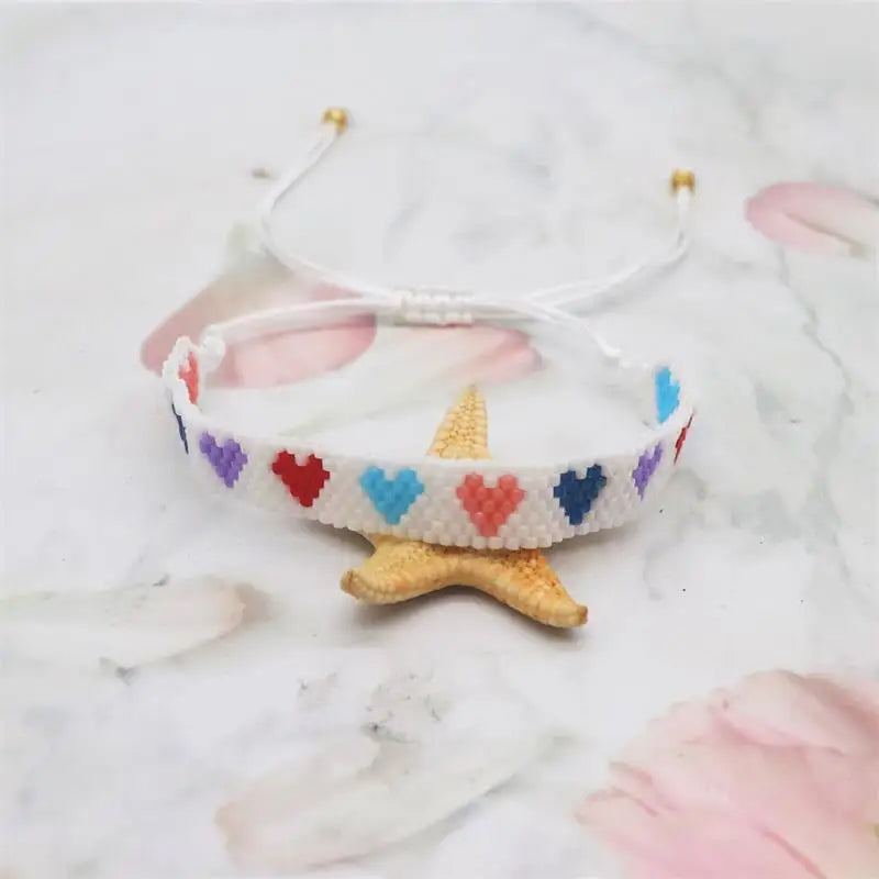 Kawaii Heart Weaving Bracelet 💖✨ | Adjustable Friendship Jewelry with Colorful Zircon 🌈 | Trendy Boho Gift for Women