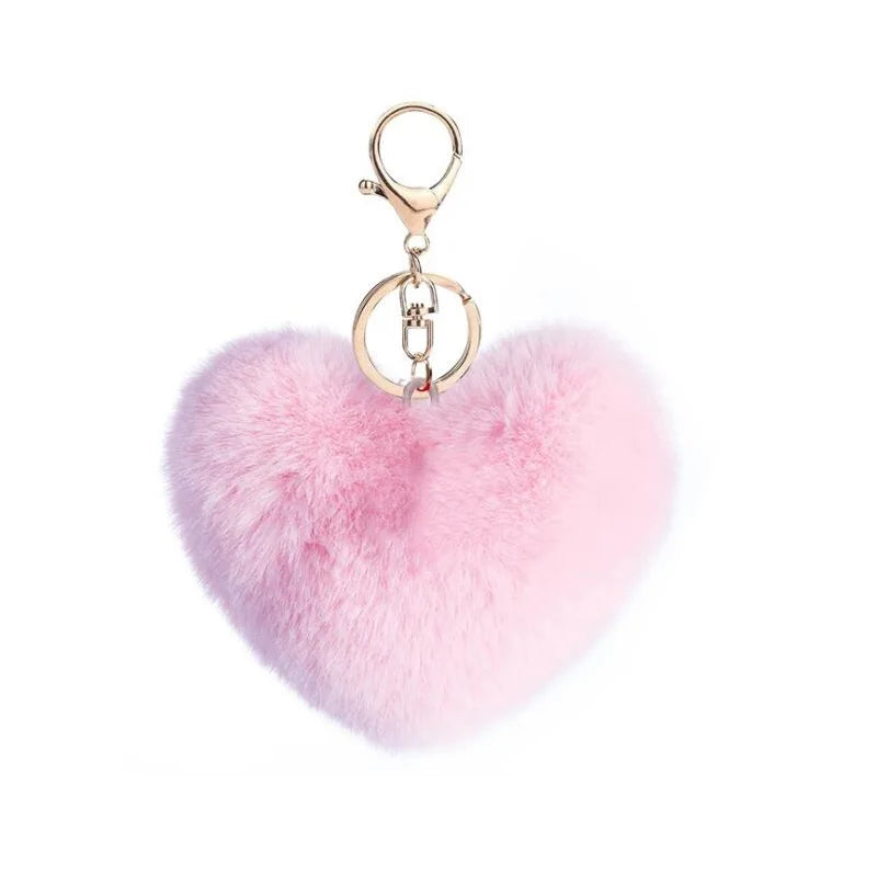 Kawaii Love Heart Pom Pom Keychain 💖✨ Fluffy Pompom Keyring for Girls - Adorable Bag Charm! 👜🎀