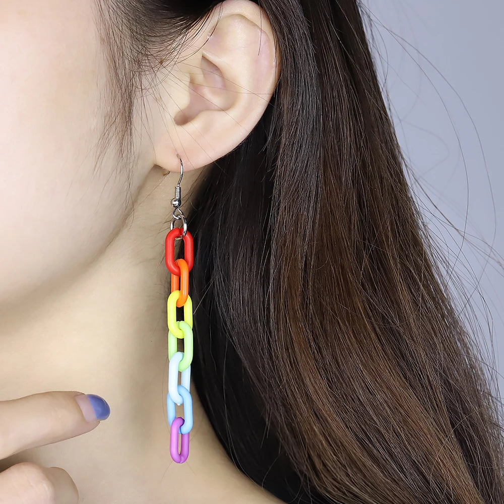 Kawaii Rainbow Acrylic Drop Earrings 🌈✨ Fun & Colorful Long Pendants for Women 🎀 Perfect Gift!