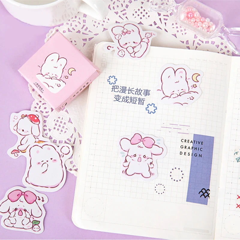 Adorable 45 Pcs Rabbit Kawaii Stickers for Planners 🐰✨ – Cute Scrapbooking & Diary Decor!