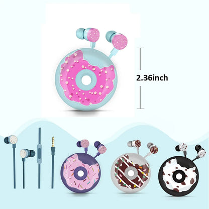 Kawaii Donut Earbuds 🍩✨ - Adorable Wired Headphones with Microphone & Cute Case for Kids 🎧🐾