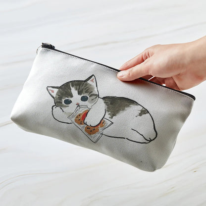 Adorable Kawaii Cat Makeup Bag 🐾✨ - Cute Canvas Cosmetic Organizer for Travel & Toiletries! 👜🌈