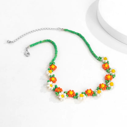 🌈 Boho Chic Rainbow Seed Beads Choker 🌸 Kawaii Floral Necklace for Women ✨ Trendy Korean Fashion Jewelry