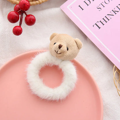 Kawaii Plush Animal Scrunchies 🐻🐰 - Adorable Elastic Hair Ties for Girls & Women 🎀 - Cozy Fall/Winter Hair Accessories!