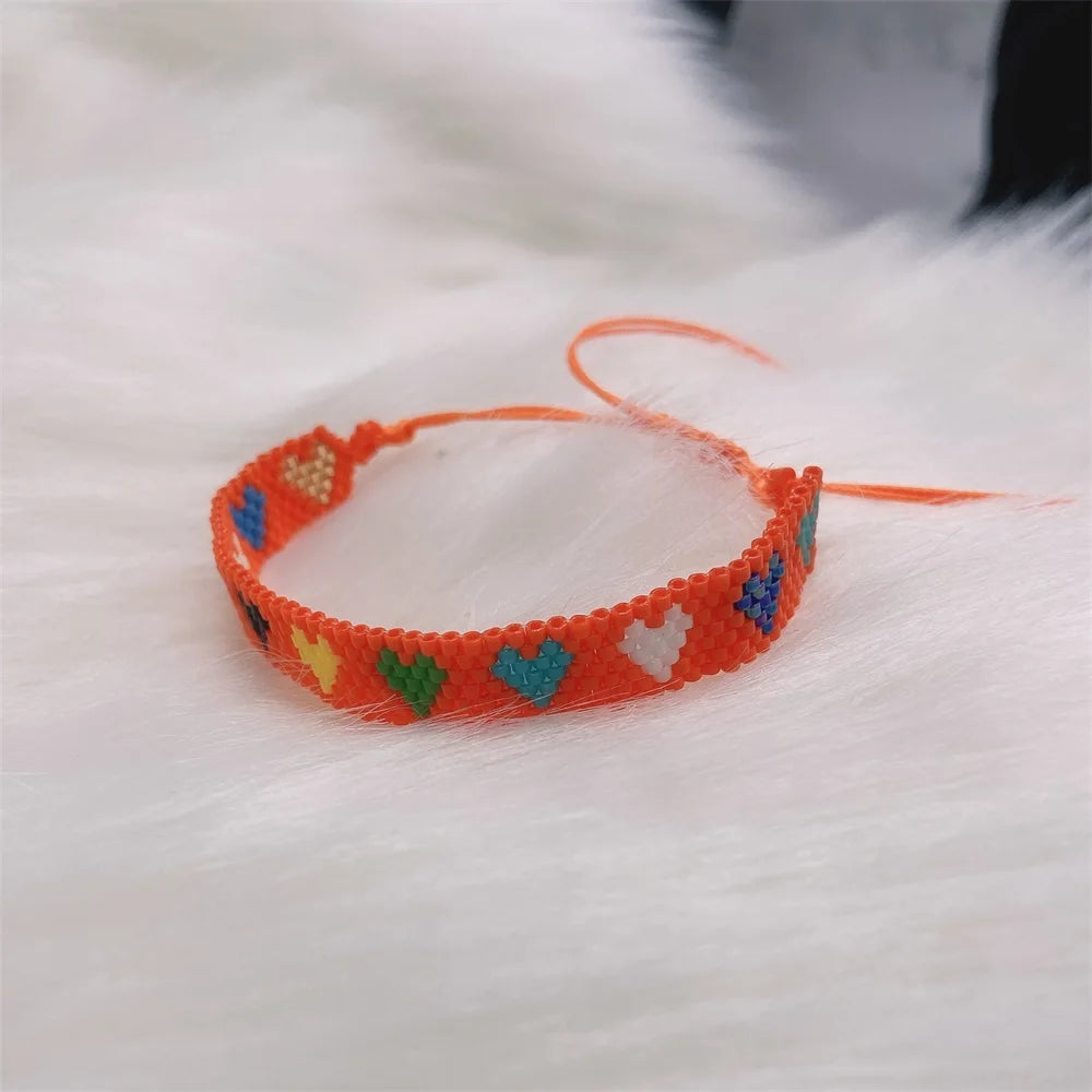 Kawaii Heart Weaving Bracelet 💖✨ | Adjustable Friendship Jewelry with Colorful Zircon 🌈 | Trendy Boho Gift for Women