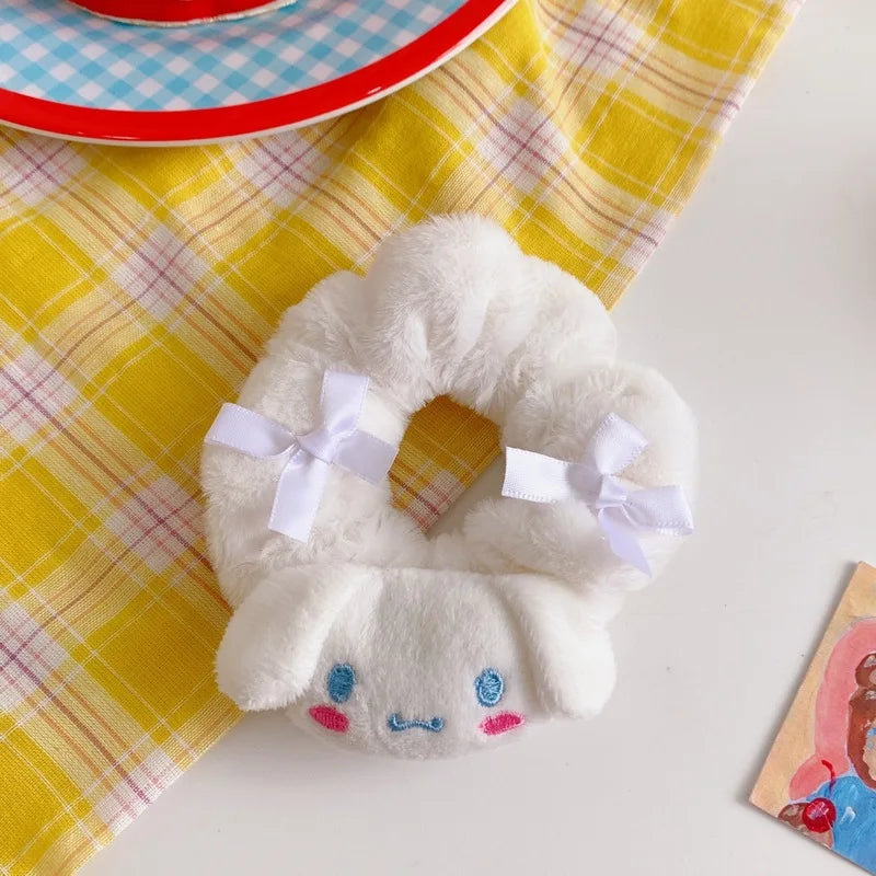 Kawaii Plush Animal Scrunchies 🐻🐰 - Adorable Elastic Hair Ties for Girls & Women 🎀 - Cozy Fall/Winter Hair Accessories!