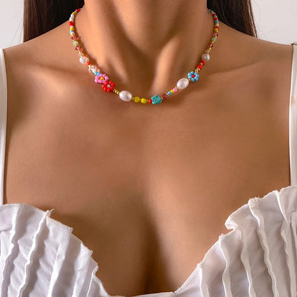 🌸 Whimsical Floral Choker with Rainbow Simulated Pearls 🌈✨