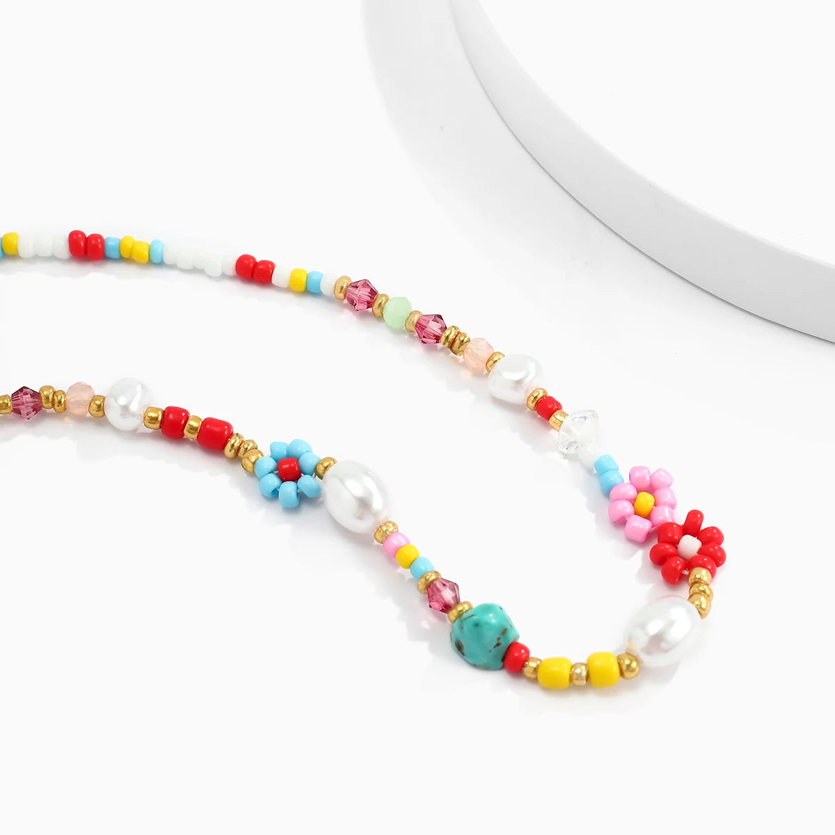 🌸 Whimsical Floral Choker with Rainbow Simulated Pearls 🌈✨