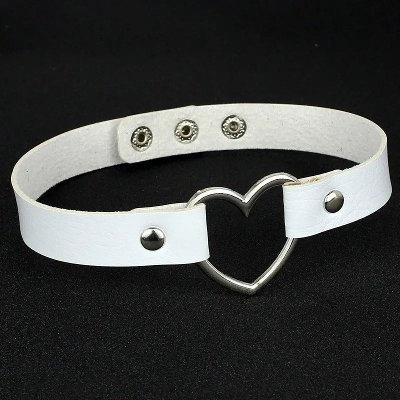 Pink Blue PU Leather Heart Choker Necklace For Women Cute Statement Jewelry 💗🎀