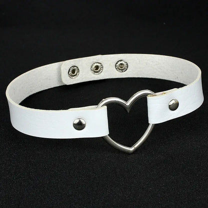 Pink Blue PU Leather Heart Choker Necklace For Women Cute Statement Jewelry 💗🎀