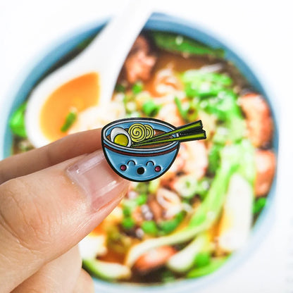 Kawaii Cartoon Ramen Enamel Pin 🍜✨ - Cute Brooch with Bowl & Chopsticks for Denim Shirts & Gifts 🎁💖