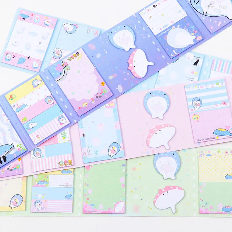 Kawaii Whale Memo Pad 🐋✨ - Adorable Folding Sticky Notes for School & Office Fun! 📚💖
