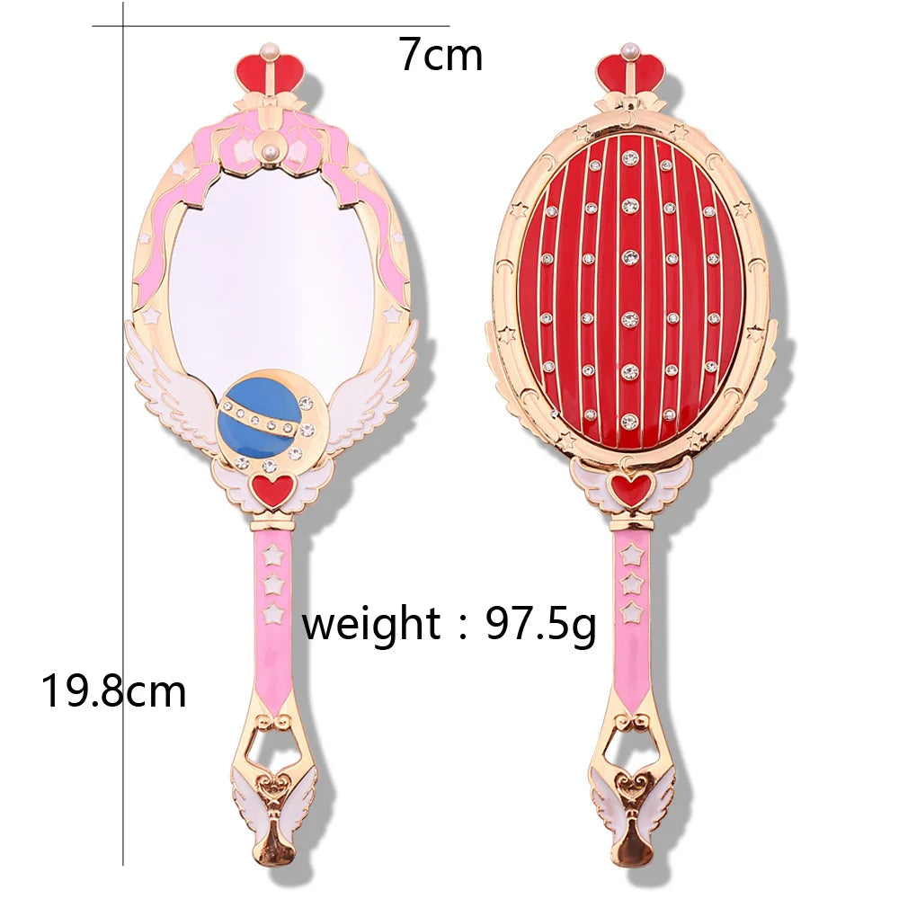 Kawaii Moonlit Crown Makeup Mirror 🌙✨ - Adorable Handheld Beauty Tool with Sparkling Crystals in Red & Blue! 💖💄
