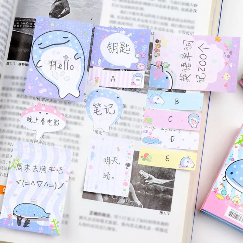 Kawaii Whale Memo Pad 🐋✨ - Adorable Folding Sticky Notes for School & Office Fun! 📚💖
