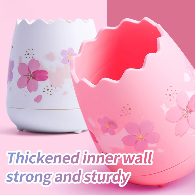 Kawaii Cherry Blossom Egg Pen Holder 🌸✨ | Cute Pink Storage Pencil Case for School & Office Supplies 🖊️🎀