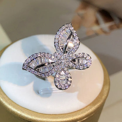 ✨ Adorable 925 Sterling Silver Butterfly Ring 🌼 with Sparkling White Zircon & Diamonds - Perfect for Parties & Gifts! 🎉💖