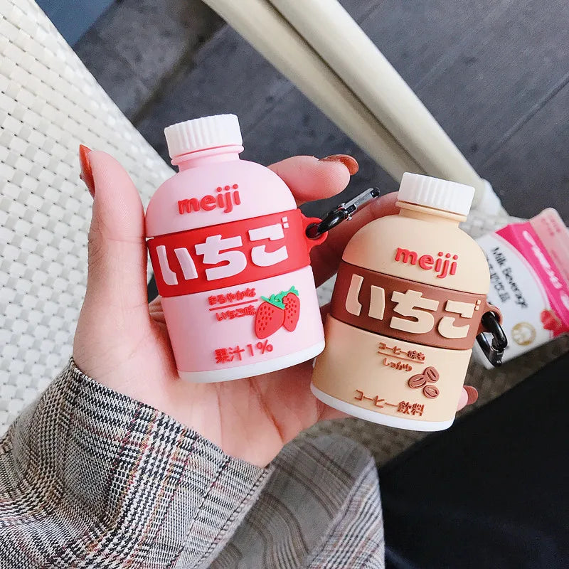 🍓 Cute Strawberry Milk 3D Earphone Cases for AirPods 🎧 | Adorable Silicone Cover for Pro & Earpods! 🥤✨ - Pixie Quill