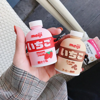 🍓 Cute Strawberry Milk 3D Earphone Cases for AirPods 🎧 | Adorable Silicone Cover for Pro & Earpods! 🥤✨ - Pixie Quill