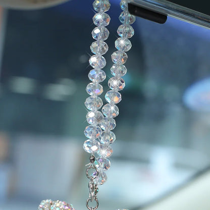 Kawaii Crystal Bowknot Car Charm ✨ Cute Rhinestone Tassel Pendant for Rearview Mirror 🌟 Adorable Women’s Car Accessories 💖