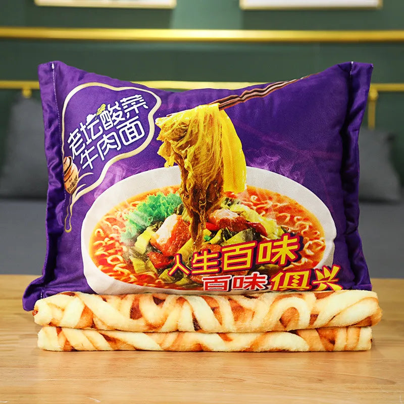🍜 Plush Ramen Noodle Pillow & Cozy Blanket Set 🌟 3D Food Fun Gift! 🎁 - Pixie Quill