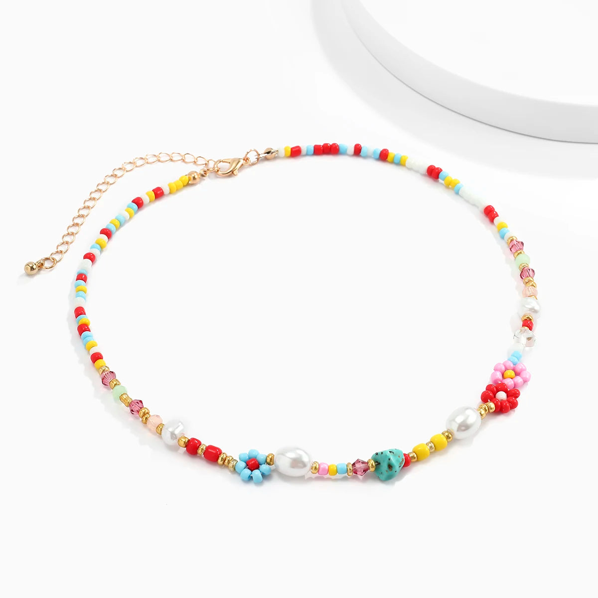 🌸 Whimsical Floral Choker with Rainbow Simulated Pearls 🌈✨