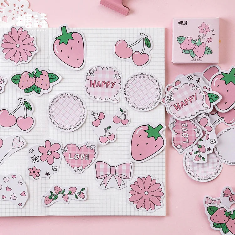 🍓 Kawaii Strawberry Delight Stickers Box - Adorable Scrapbooking & Planner Essentials! 🌸